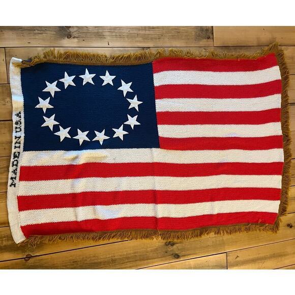 Vintage Crochet American Flag Blanket/Throw. USA.  Stripes. Couch Bed 68"x43" - Picture 1 of 4